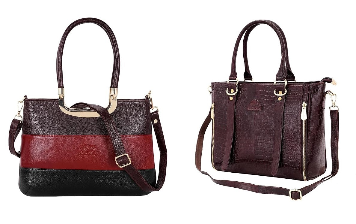 A.E Combo Of Brown and Multicolor Leather Hand Bag for Women with